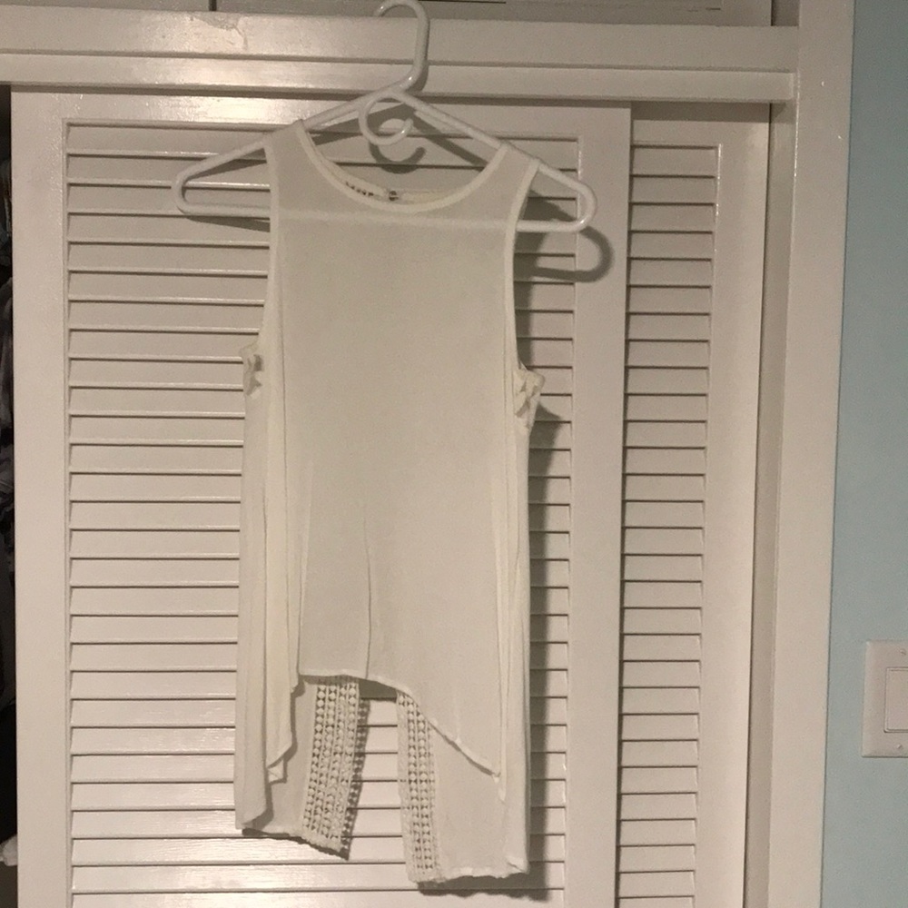 White, open lace back blouse